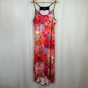 Nicole Miller Maxi Slip Dress Large Vibrant Colorful Abstract Print Multicolor